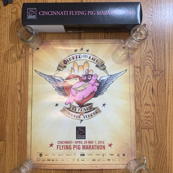 Cincinnati Flying Pig Marathon 2016 Poster Oinked For Life 18th Anniversary +Box - Picture 1 of 3
